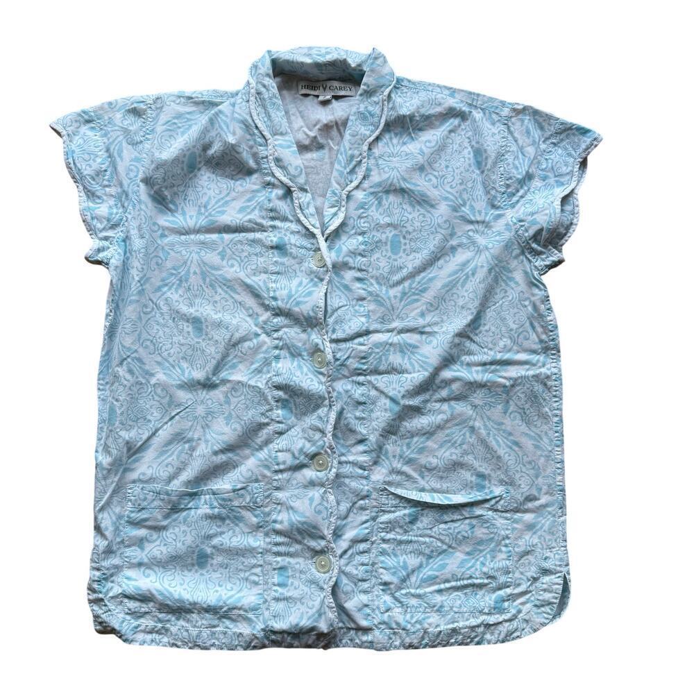 Heidi Carey Blue Floral Print Pajama Shirt Size S Cottagecore Paisley Comfort